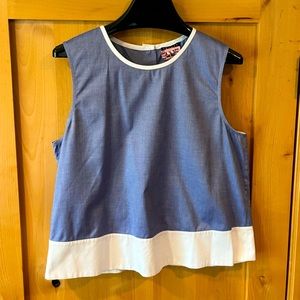 Theory sleeveless chambray and white blouse, Size: Medium